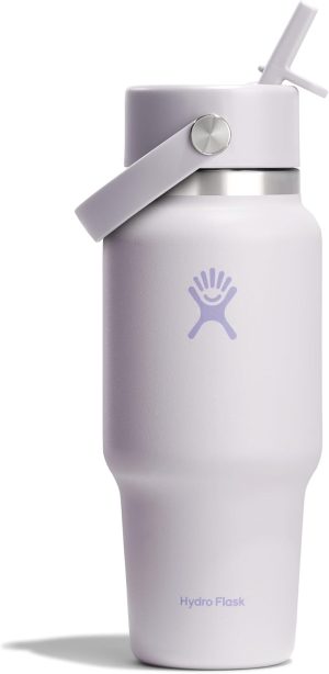 Hydro Flask Travel Water Bottle - Insulated Stainless Steel - Wide Straw Lid. Non Spill. Leakproof in 24 Oz Cloud Pink