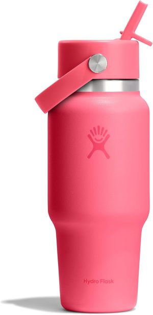 Hydro Flask Travel Water Bottle - Insulated Stainless Steel - Wide Straw Lid. Non Spill. Leakproof in 24 Oz Popstar Pink